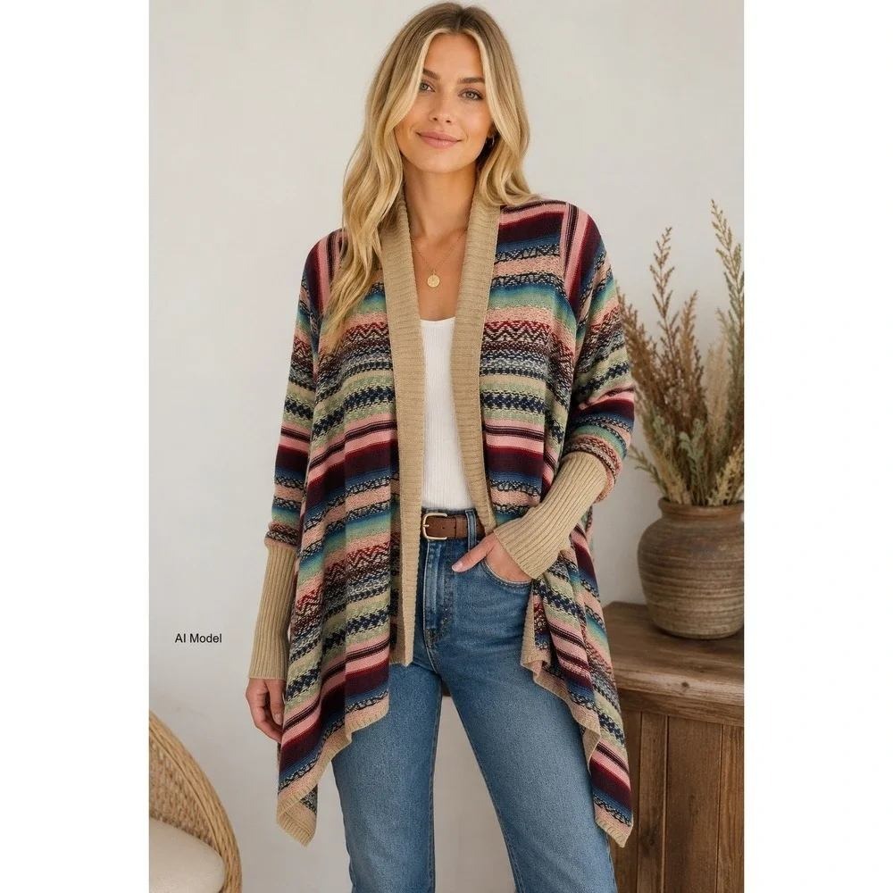 Sundance Womens Medium Cardigan Sweater 100 Cotton Southwestern Open Duster M